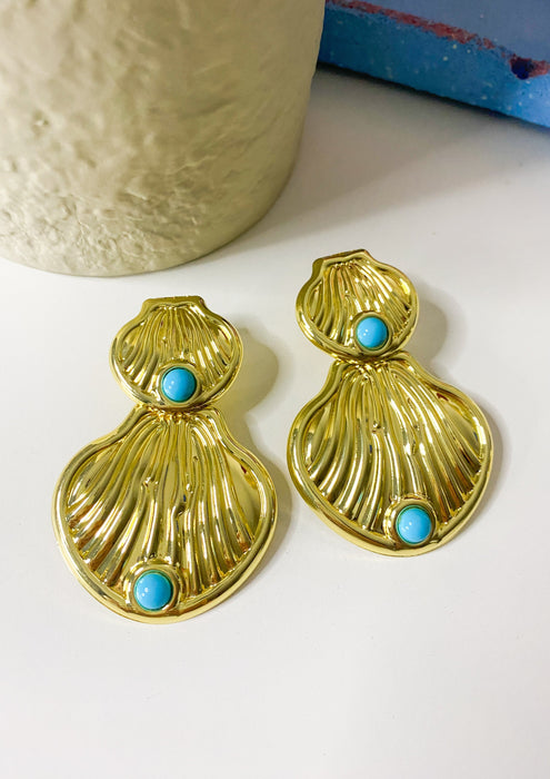 Turquoise Studded Shell Earrings