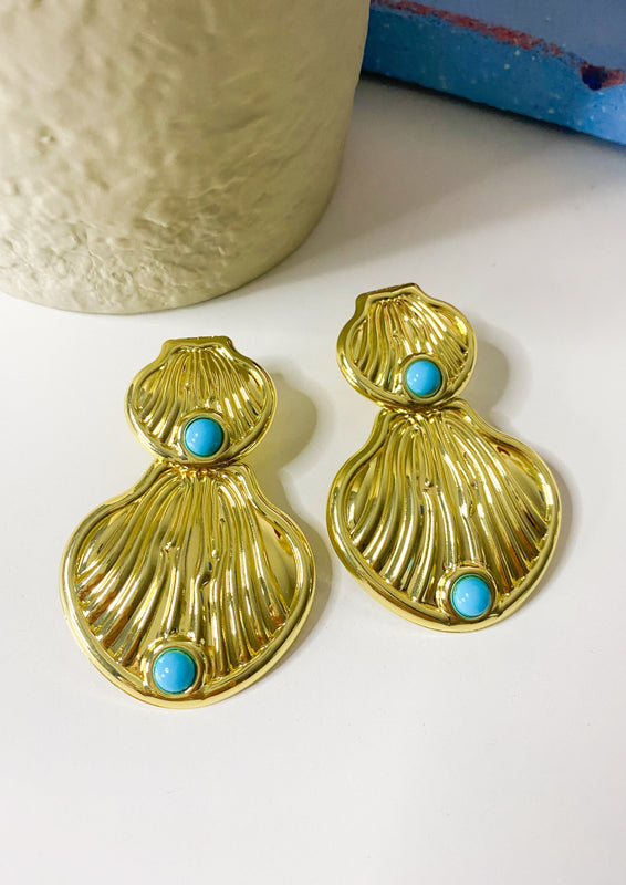 Turquoise Studded Shell Earrings