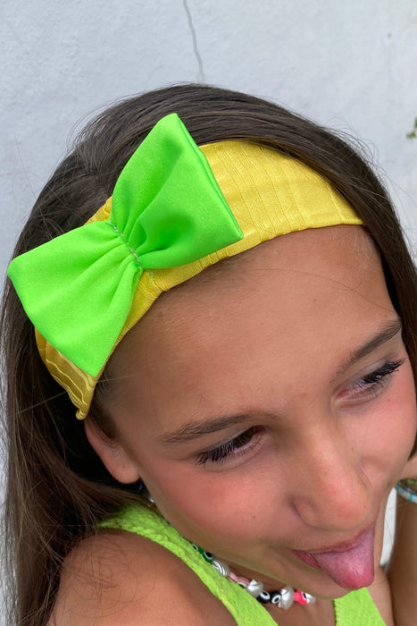 Rib Lycra Bow Headband in Lemon n’ Lime