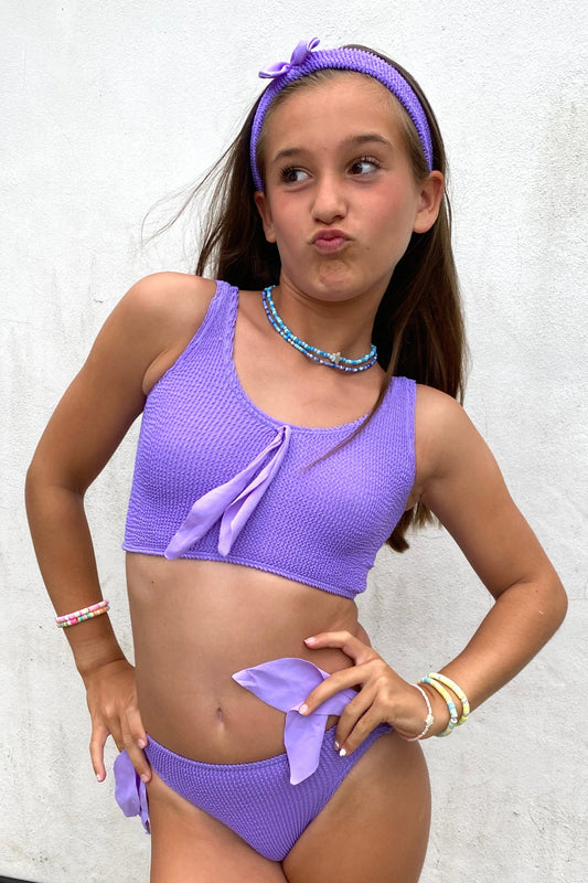 Bows Mini Crop Bikini in Lilac Crinkle Age 4-7