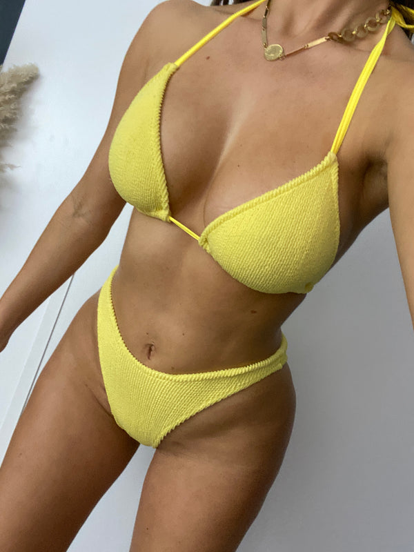 Skinny Tie Triangle Bikini in Yellow