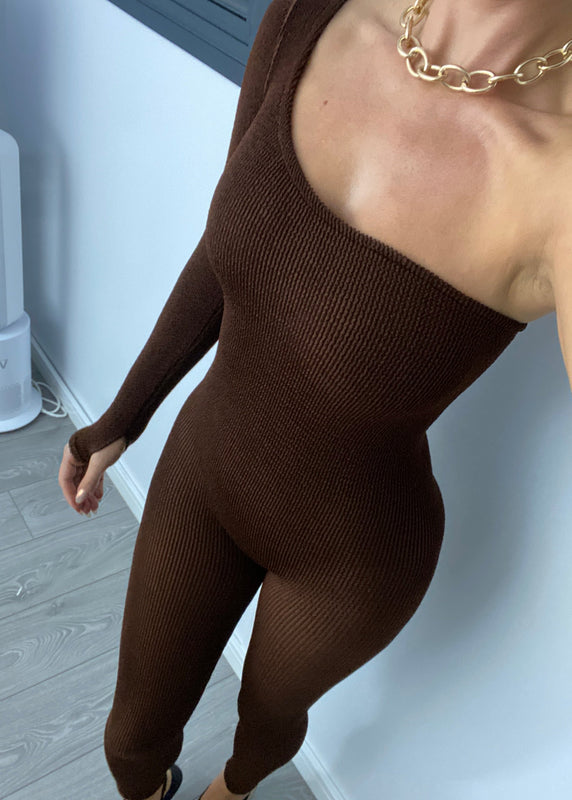 Asymmetric Catsuit in Chocolate Brown