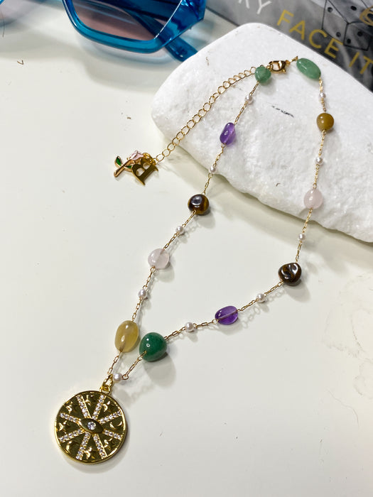 Coloured Stone Medallion Necklace