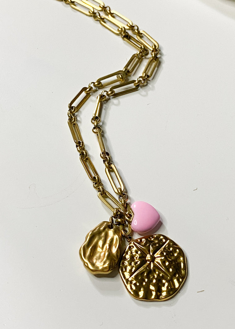 Pink & Gold Molton Charm Necklace