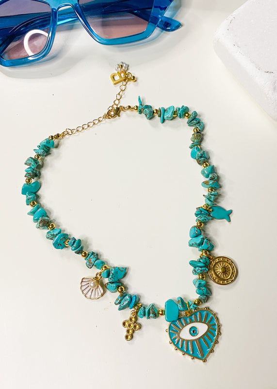 Turquoise Nugget Chain Charm Necklace