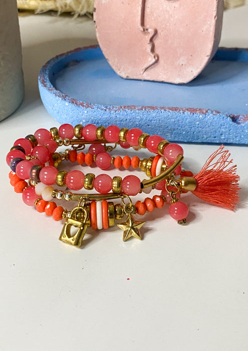 Coral Mix Beachy Stacking Bracelets