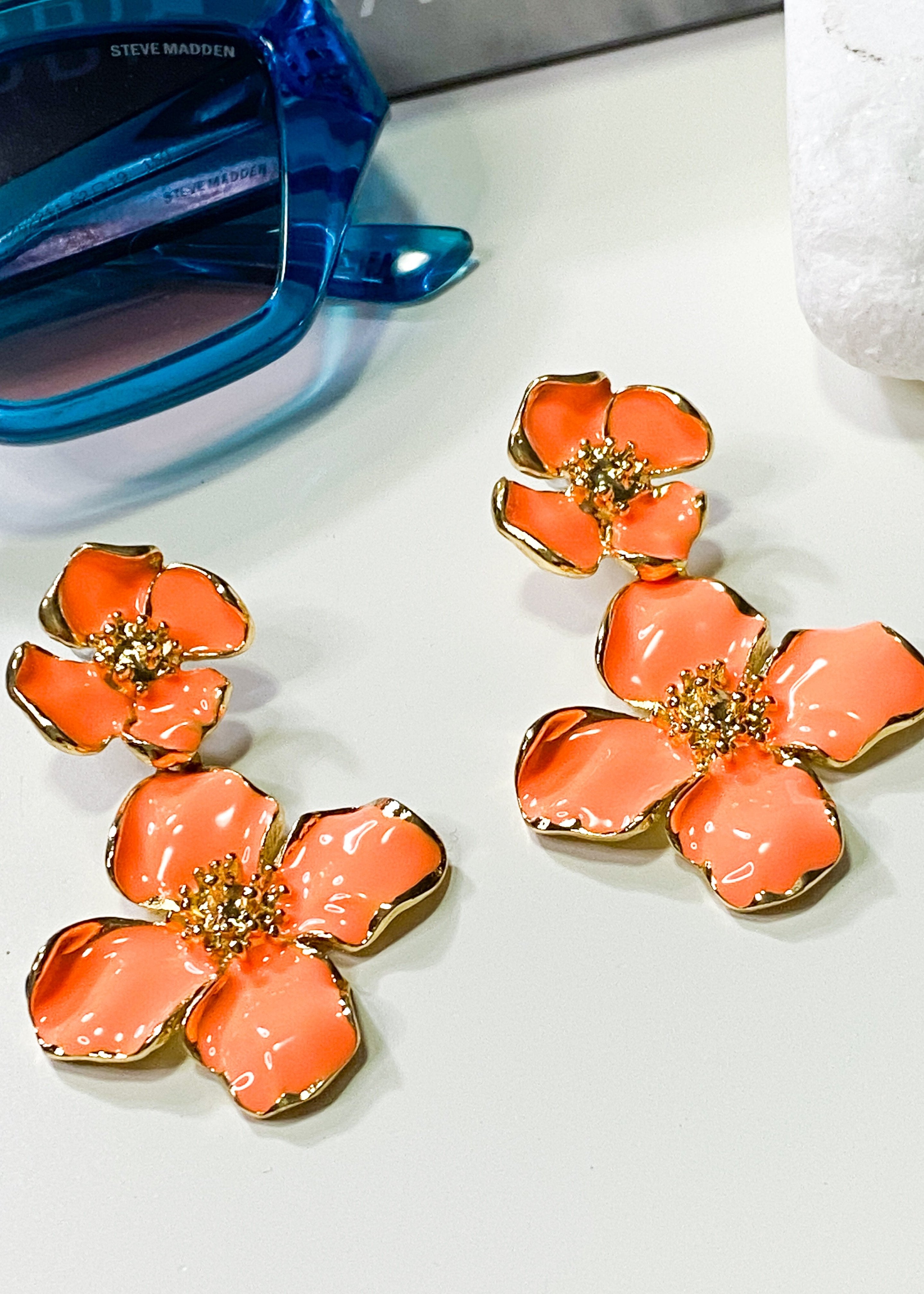 Floral Drop Earrings Bright Peach