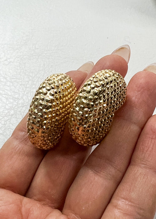 Round Domed Textured Gold Earrings