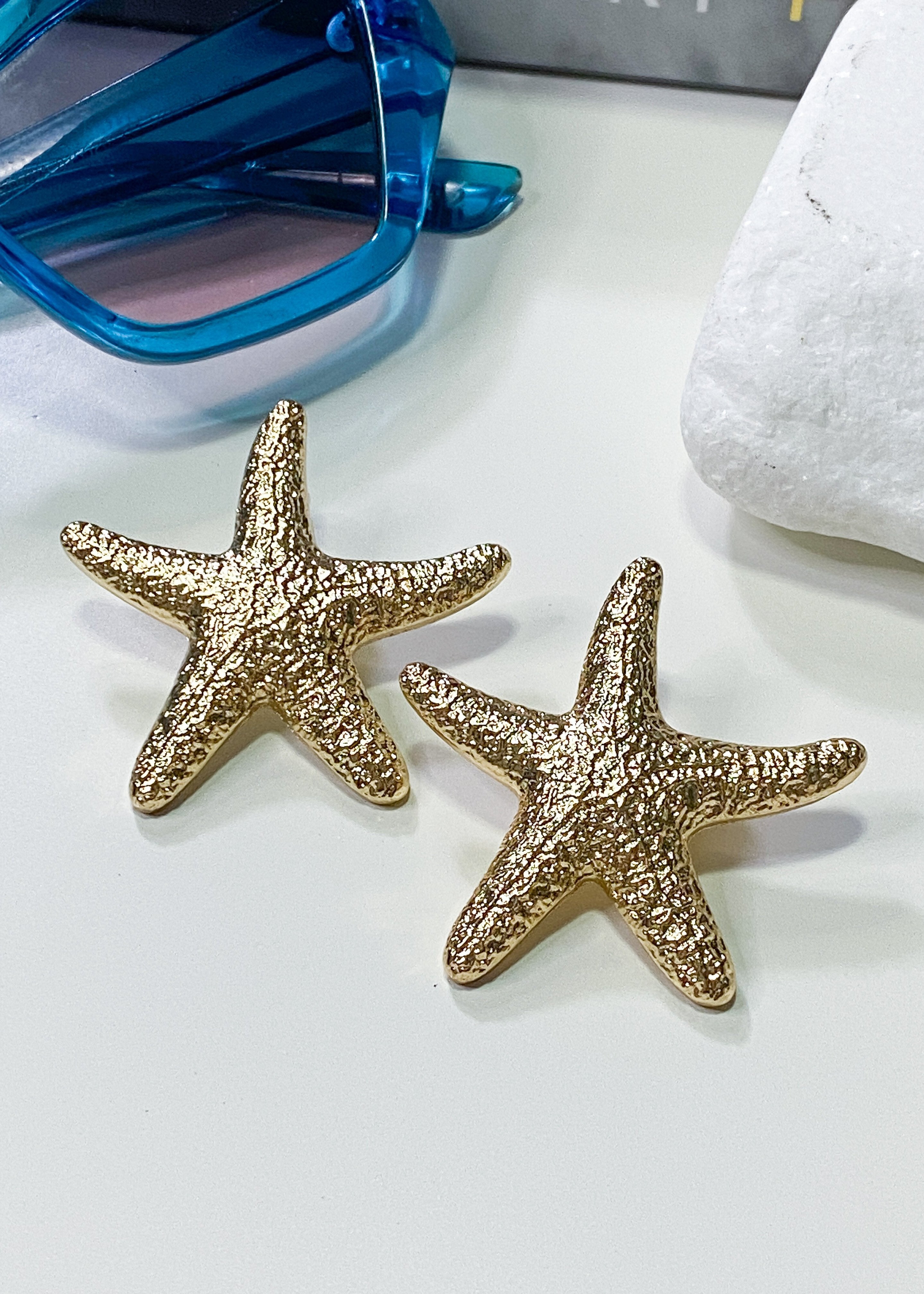 Gold Textured Starfish Earrings