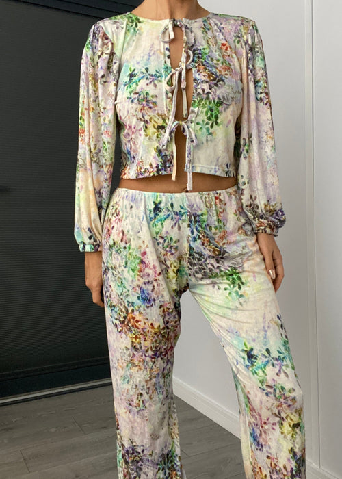 Tie Front Top & Wide Leg Trouser Set in Floral