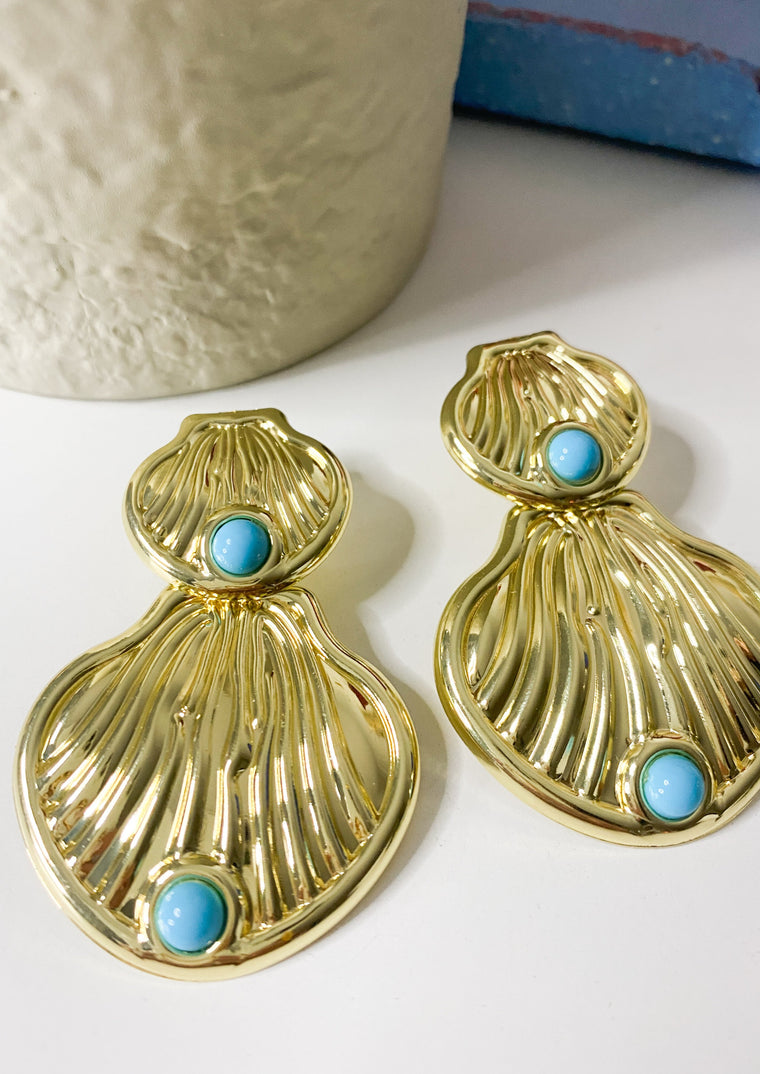 Turquoise Studded Shell Earrings