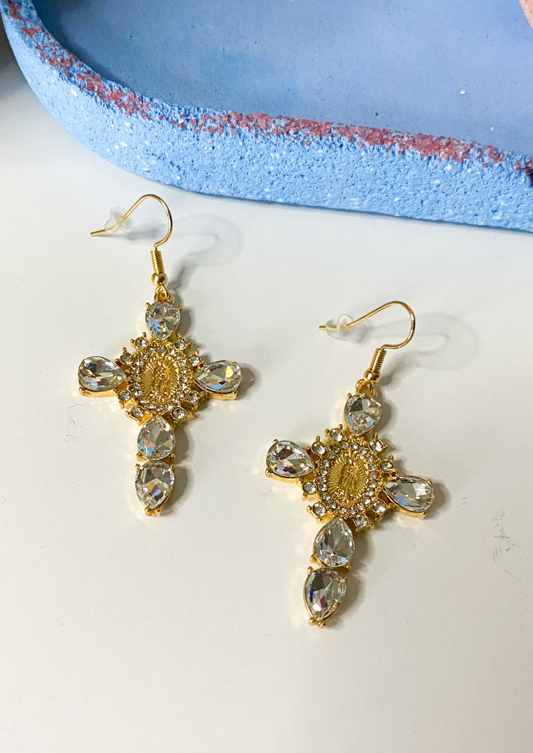 Jewel Icon Cross Earrings