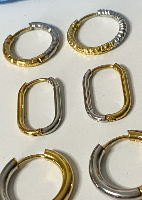 Mixed Metal Hammered Mini Hoop Earrings