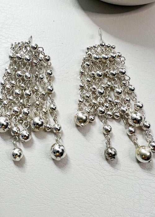 Silver Beaded Tassel Earrings