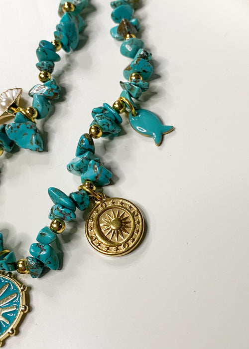 Turquoise Nugget Chain Charm Necklace