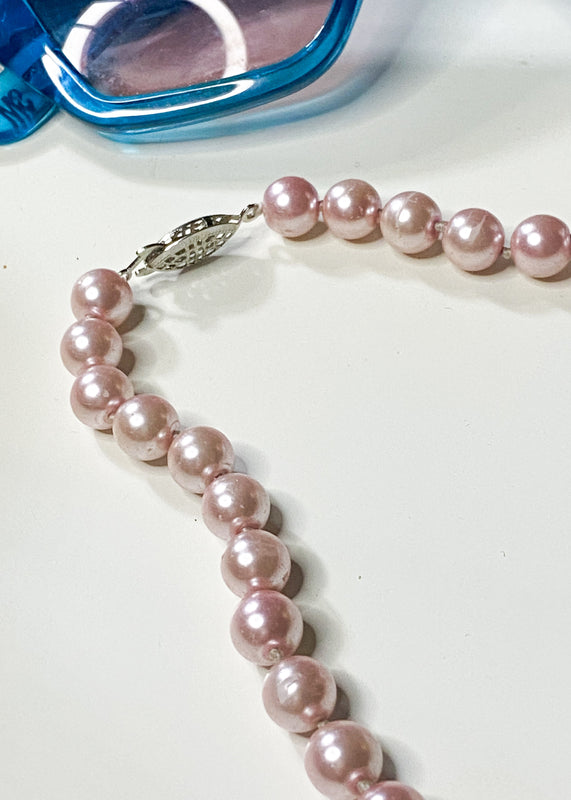 Pearl Charm Necklace in Pink & Gold