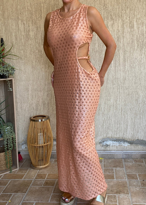 Metallic Cross Cut Out Maxi Dress