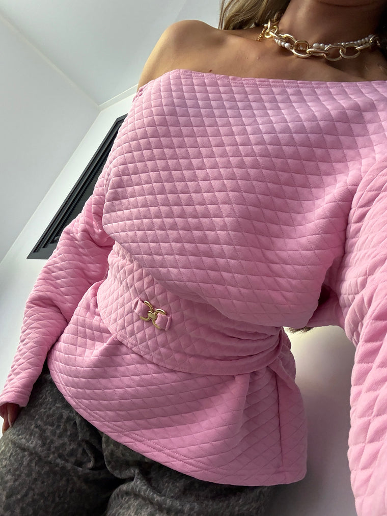 Quilted Cinch Waist Sweatshirt Sugar Pink