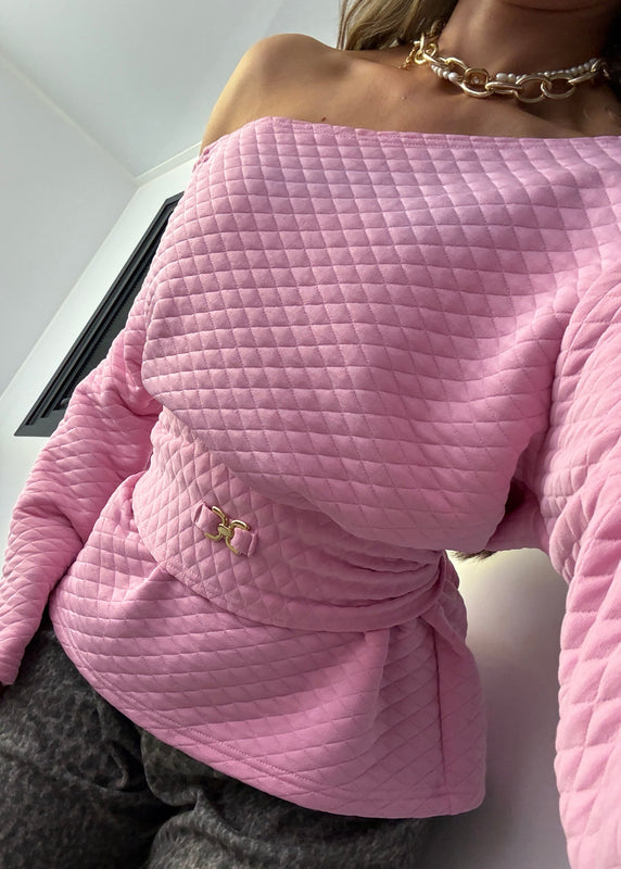 Quilted Cinch Waist Sweatshirt Sugar Pink