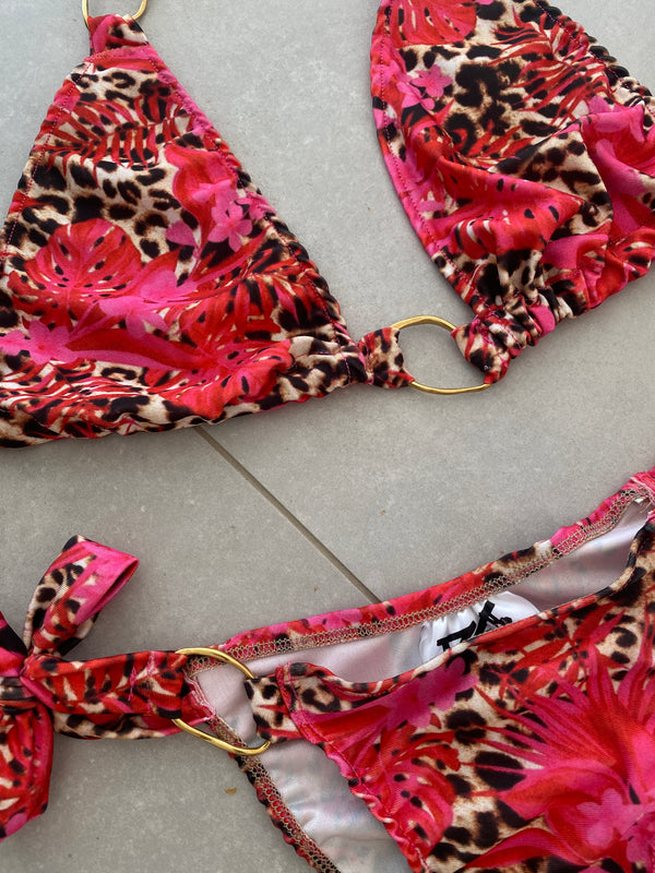 Metal Link Bikini in 90s Leopard Floral Print