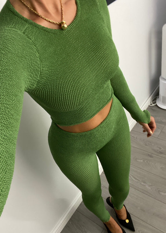 Long Sleeve Top & Leggings Set in Palm Green