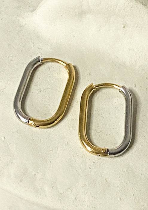 Mixed Metal Oblong Hoop Earrings