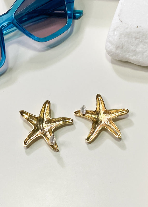 Gold Textured Starfish Earrings