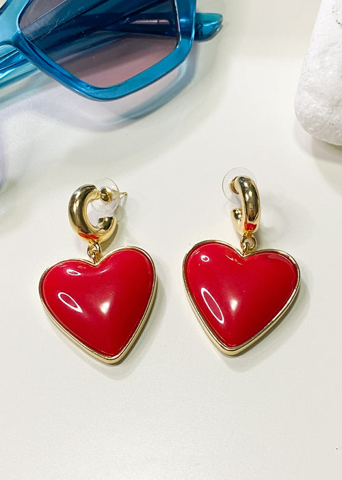 Red Heart Hoop Earrings