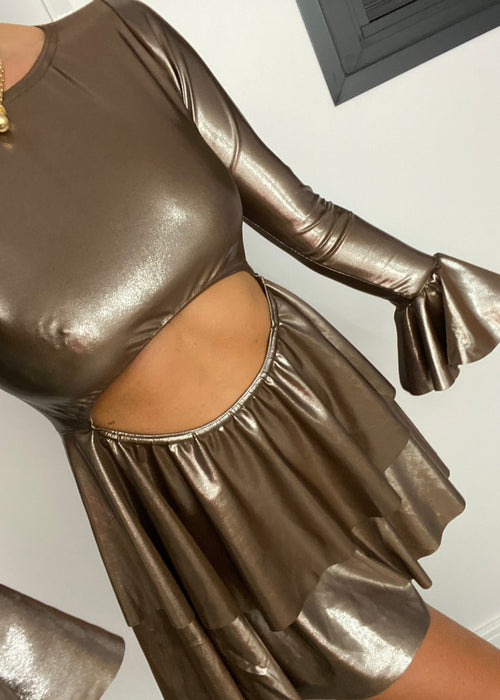 Cut Out RaRa Dress in Glossy Brown