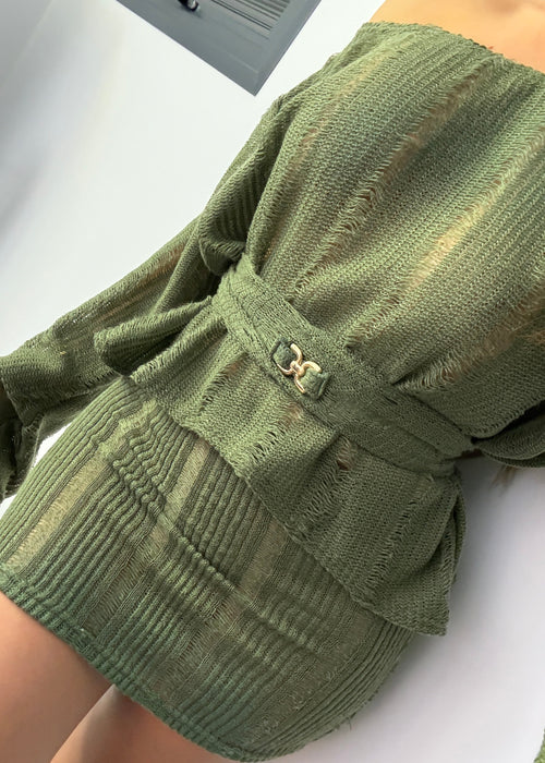 Belted Jumper & Mini Co-Ord Khaki Knit