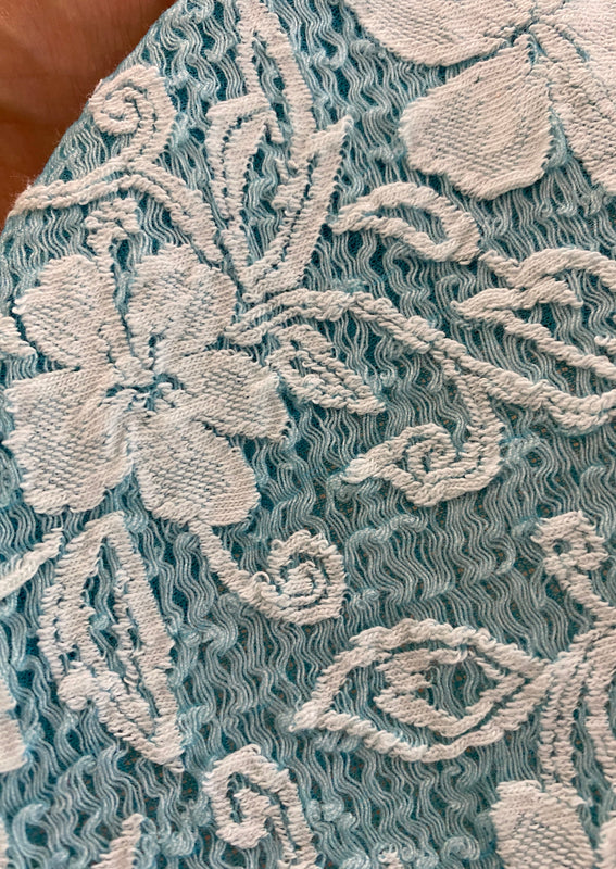 Hanky Hem Bandeau Co-Ord in Sky Blue Textured Lace Knit