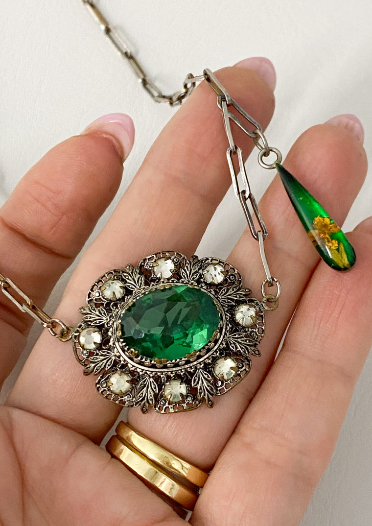 Re-Worked Vintage Emerald Gem Necklace