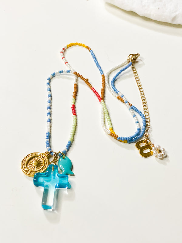 Long Beaded Eclectic Charms Necklace