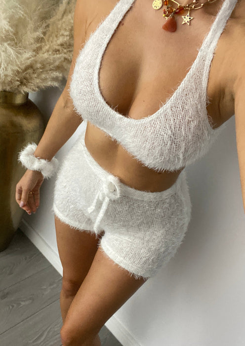 Fluffy Knit Coquette Shorts Co-Ord