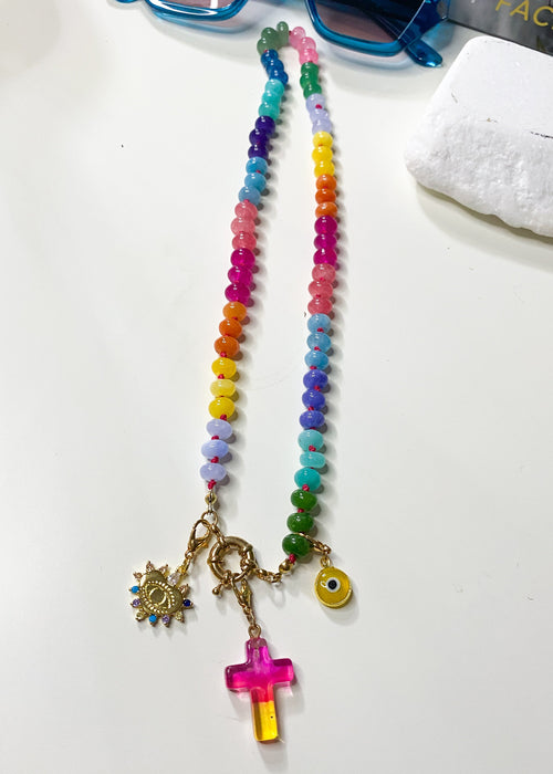 Rainbow Gemstone Necklace with Interchangeable Charms