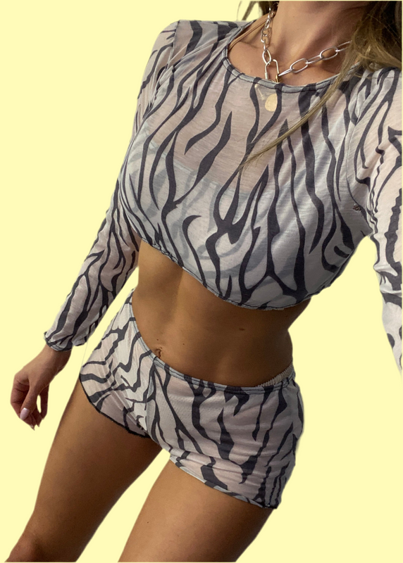 3 Piece Shorts Beach Set in Zebra