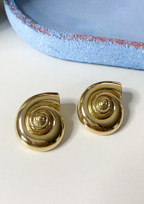 Gold Shell Large Stud Earrings