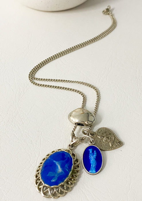 Silver & Lapis Vintage Charm Mix Necklace