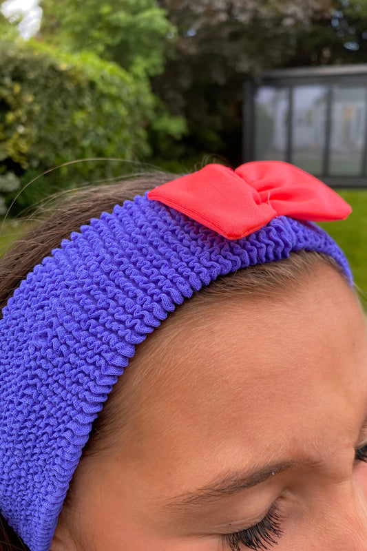 Crinkle Bow Headband Indigo & Coral