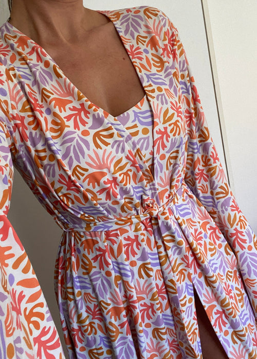 Cami Swimsuit & Maxi Kimono in Coral Print