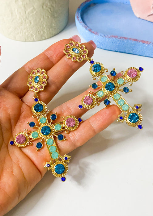 Oversize Jewel Cross Earrings