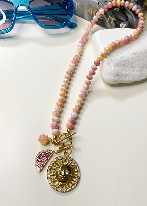 Pastel Pink Mix Charm Necklace