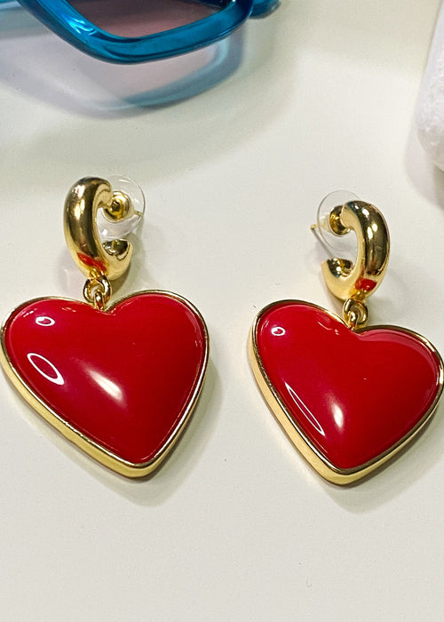 Red Heart Hoop Earrings