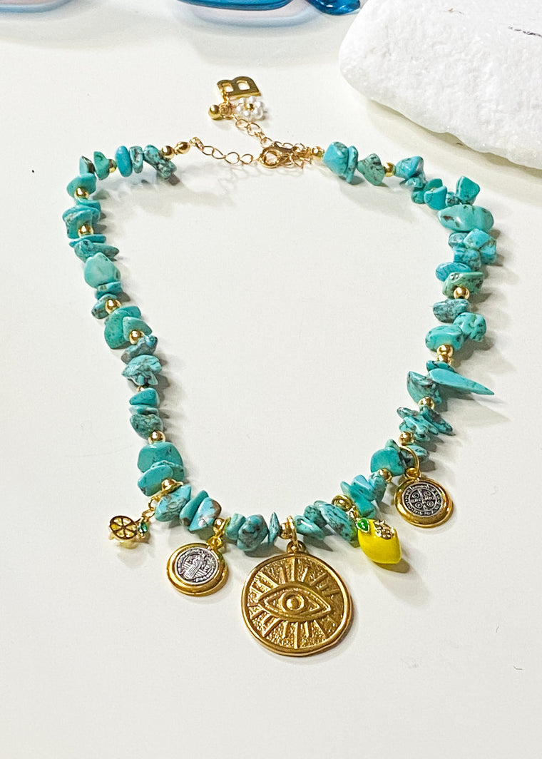 Turquoise Lemon & Medallion Necklace