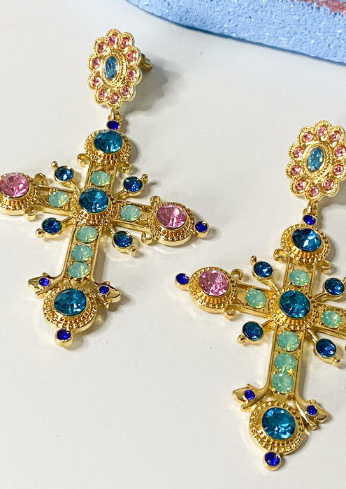 Oversize Jewel Cross Earrings