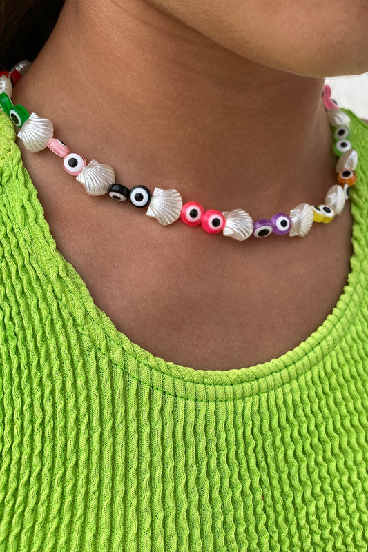 Colourful Eyes & Shells Beachy Necklace