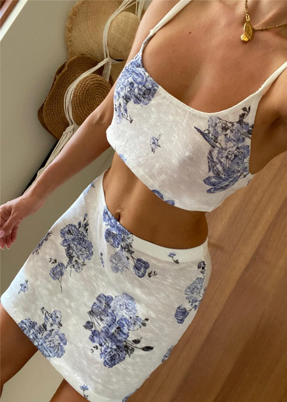 Floral Slub Knit Cami & Mini Skirt Co-Ord