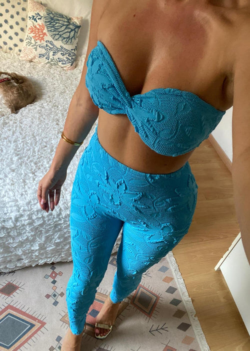 Leggings & Bandeau Set in Lagoon Blue