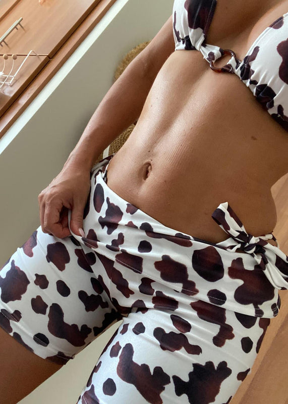 Cow Print Fold Waist Shorts