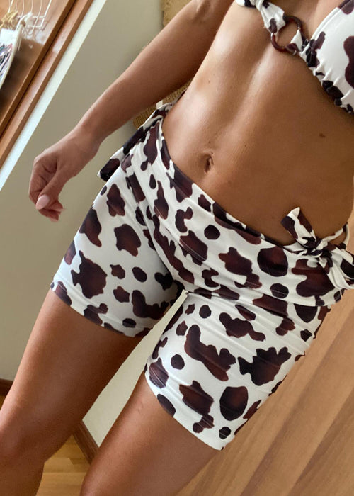 Cow Print Fold Waist Shorts